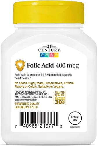 Vista 3 de 21st Century Tabletas de ácido fólico de 400 mcg, 250