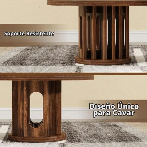 Vista 4 de knoworld Mesa de Centro Redonda de 31.5", Mesa de Centro Circular Pequeña de Madera con Diseño de Panel con Orificio y Empalme, Mesas de Centro