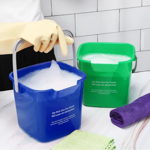 Vista 5 de Uiifan 3 Pcs 6 Quart Cleaning Bucket Small Sanitizing Square Bucket Detergent Pail Plastic Cleaning Pail with Handles and Measurements Spout for