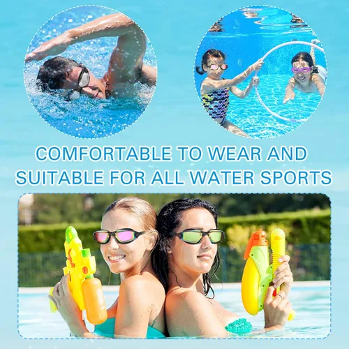 Vista 7 de Fabbay 8 gafas de natación sin fugas para niños y adultos, protección UV, gafas de natación impermeables con clip para la nariz