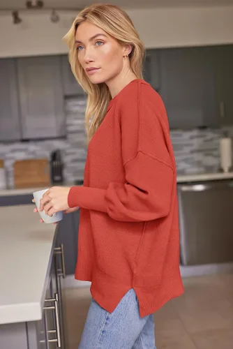Vista 228 de Lillusory - Suéter extragrande con mangas de murciélago y cuello redondo para mujer, prenda moderna de otoño de tejido de punto sin botones