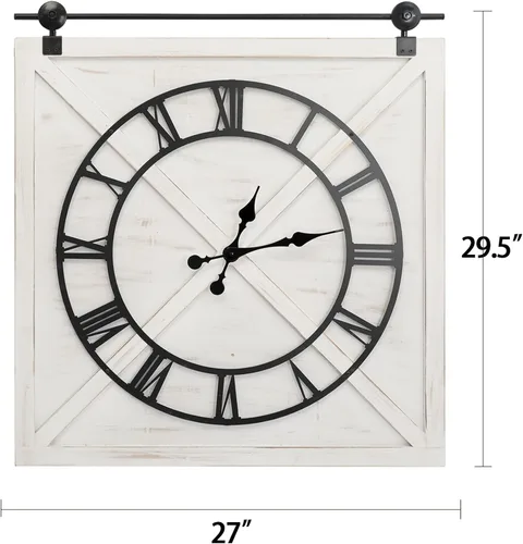 Vista 9 de FLORA Reloj de pared grande de granja, reloj de pared rústico con puerta