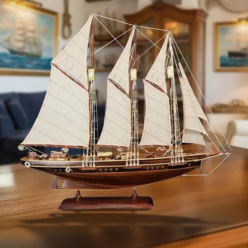 Vista 6 de vinacreations Atlantic Yacht modelo de madera de barco de 24 pulgadas, estanque, yate, velero, modelo de madera americana, barco, artesanía, hogar
