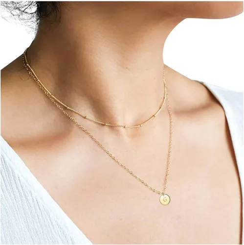 Vista 5 de Collares con inicial de oro para mujer collares de monedas de oro martillado grabado de doble cara con relleno de oro de 14 quilates para mujer