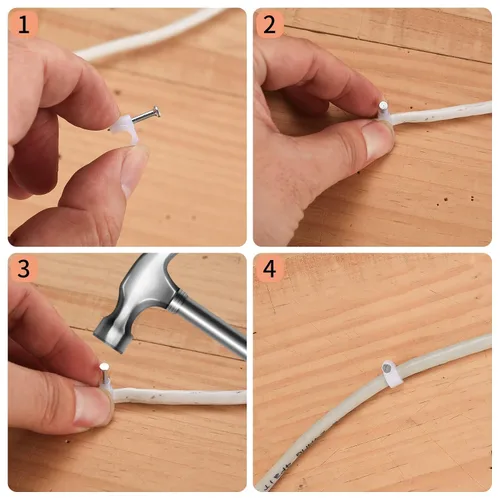 Vista 5 de 700 clips de cable con clavos de acero, clips de gestión de cables de cable, cable Ethernet blanco/cable coaxial/soporte de cable de cable, clips