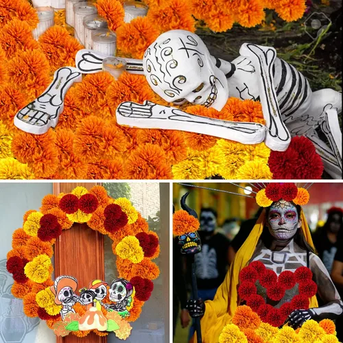 Vista 6 de 40 cabezas de flores de caléndula de 2.75 pulgadas a granel, flores artificiales de caléndula de seda para Diwali, decoración del hogar, guirnalda