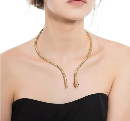 Vista 3 de LAKIYOYO Holloween - Gargantilla de serpiente con forma de serpiente ajustable, collar de barra curvada, joyería de Halloween, Cobre, otro