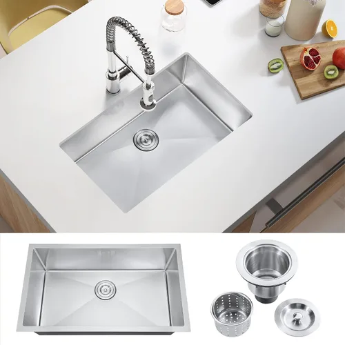 Vista 15 de ATTOP Fregadero de cocina de un solo tazón de 32 pulgadas, fregadero de tazón individual de montaje inferior grande de acero inoxidable
