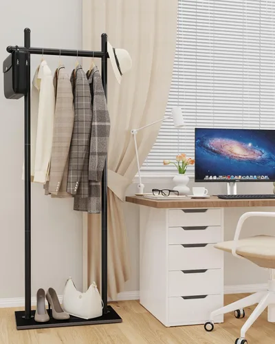 Vista 3 de Perchero independiente con base de roca natural, soporte metálico para colgar abrigos, perchero industrial, árbol de ropa para dormitorio, sala