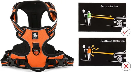 Vista 3 de JUXZH Truelove Arnés para perro sin tirones con mango de fácil control y 2 accesorios para correa, chaleco reflectante ajustable para mascotas