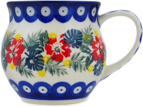 Vista 17 de Auténtica taza de burbujas de cerámica polaca de 13 onzas en diseño amarillo hecho a mano en Bolesławiec Polonia por Ceramika Bona + certificado