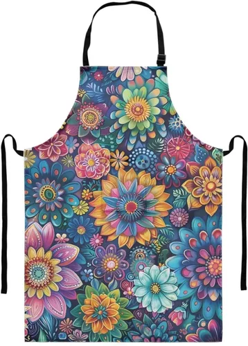 Vista 7 de GIFTPUZZ Delantal de chef para mujer con lazo largo y bolsillo frontal con correas
