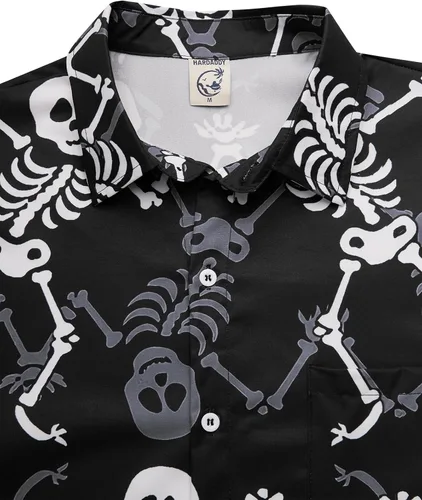 Vista 3 de Camisa de Halloween para Hombre de Hardaddy, de Manga Corta, con Botón, con Estampado Gracioso, Camisa Casual Negro