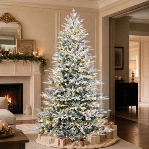 Vista 8 de 7.5FT Prelit Premium Flocked Christmas Tree, 3325 Realistic Tips Árbol flocado prémium
