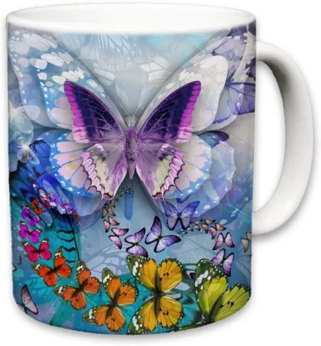 Vista 4 de Sweet Gisele - Taza de mariposa - Recuerdo de taza de café de cerámica - Diseño colorido - Mariposas monarca gráficas 3D - Hermosos detalles