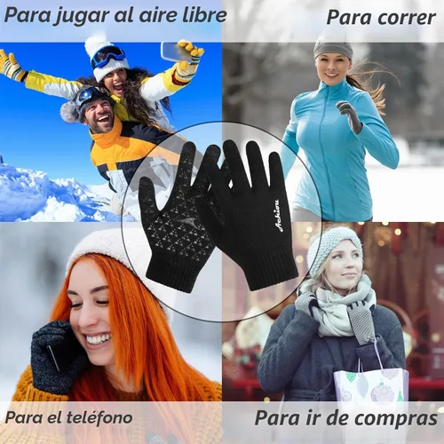Vista 5 de Achiou Winter Gloves for Men and Women, Touchscreen Soft Knit Gloves Camello almendra