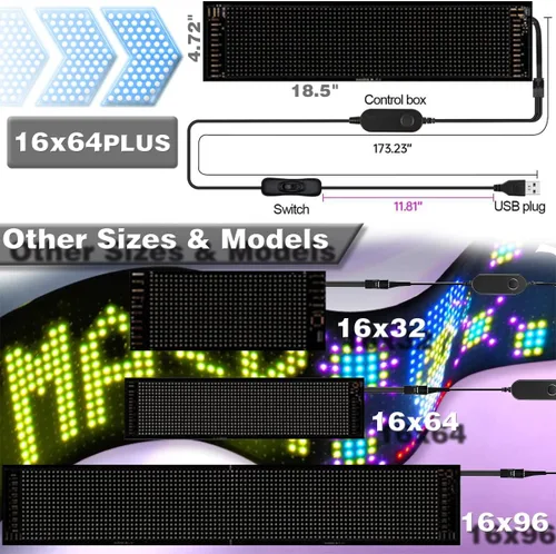 Vista 5 de Letrero LED de desplazamiento para automóvil, flexible USB de 5 V, control de aplicación Bluetooth, texto programable, animación para automóviles