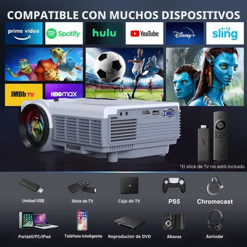 Vista 6 de FUDONI Proyector con WiFi 5G y Bluetooth, proyector de cine portátil Native 1080P 18000L para cine en casa al aire libre, altavoz integrado
