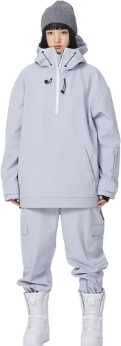 Vista 8 de SEARIPE Juego de chamarra y pantalones de esquí para mujer, trajes de esquí resistentes al viento para parejas, trajes de nieve impermeables de dos