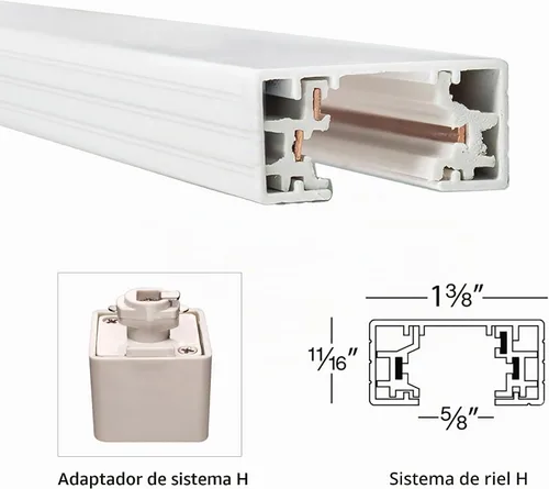 Vista 2 de WAC Lighting riel H de 8 pies de circuito único campo cortable 120V para accesorios de pista de estilo H de 3 cables con 2 tapas en blanco