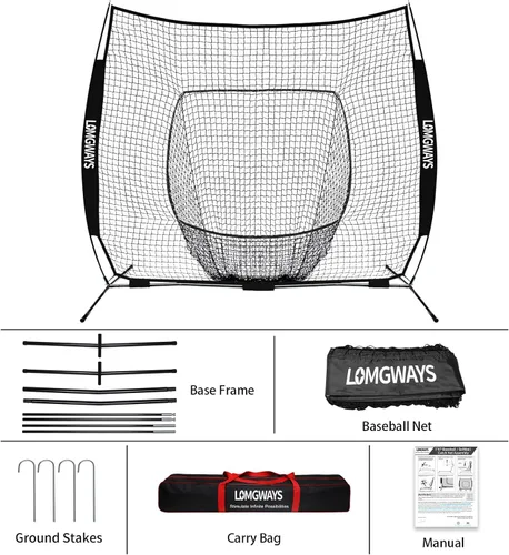 Vista 2 de 7x7ft/8x8ft Baseball Softball Net with Steel Frame for Batting, Hitting, Pitching, Portable Baseball Batting Net with Carry Bag, Great for All Levels