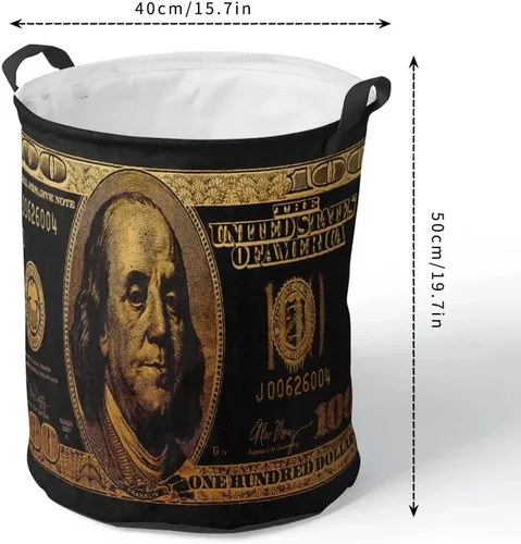 Vista 7 de Cesta grande de ropa sucia de 100 billetes de dólares para hombre, impermeable, independiente, para ropa sucia, fresca, plegable, con asas