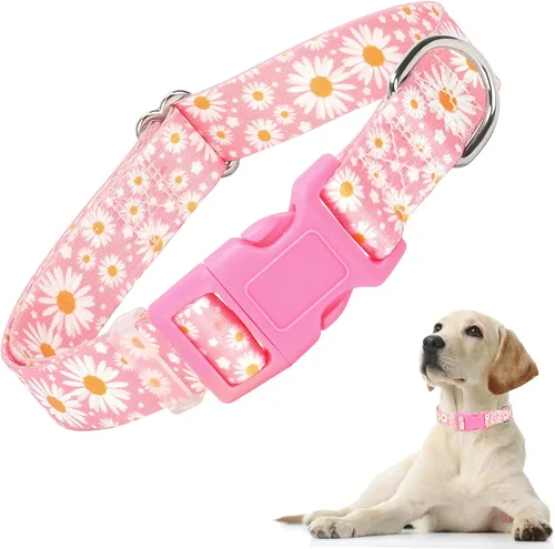 Vista 11 de Lindo collar de perro con patrones de flores verdes para perros machos y hembras, collares ajustables y cómodos para perros XS, pequeños, medianos