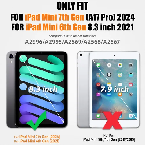 Vista 7 de SEYMAC stock Funda para iPad mini 7 (A17 Pro) 2024/Mini 6 de 8.3 pulgadas con protector de pantalla y soporte para lápiz