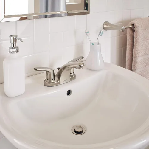 Vista 2 de American Standard 7075200.295 Colony Pro - Grifo de baño con dos manijas (1.2 GPM, níquel satinado)
