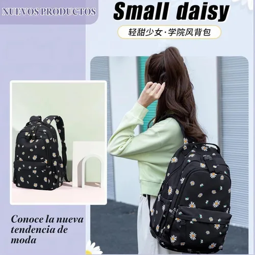 Vista 2 de Mfikaryi Daisy Prints - Mochila para niñas, para escuela secundaria Negro