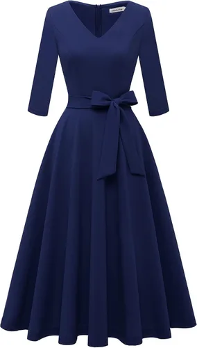 Vista 2 de Bbonlinedress Vestido de té vintage casual para mujer, vestido de cóctel, graduación, vestido de iglesia, cuello en V, mangas 34