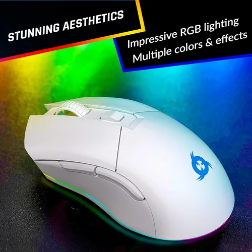 Vista 7 de KLIM Blaze Pro - Mouse inalámbrico recargable para juegos con base de carga RGB - Nuevo 2023 - Sensor de alta precisión y batería de larga duración