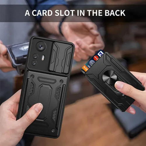 Vista 5 de CCSmall Funda de protección resistente para Xiaomi 12 Pro (no 12), anillo magnético Kickstand Slide Cámara con tarjetero cubierta del teléfono