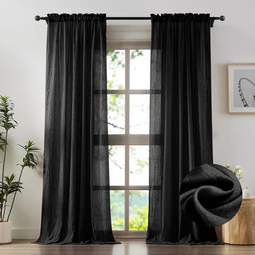 Vista 14 de Anpark - Cortinas traslúcidas de terracota de 96 pulgadas de largo para dormitorio y sala de estar, elegantes cortinas de lino de algodón