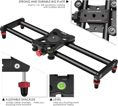Vista 4 de Zecti Estabilizador de cámara deslizante de 16 "/40 cm Carril de fibra de carbono ajustable para cámara DSLR Video Movie Fotografía Videocámara