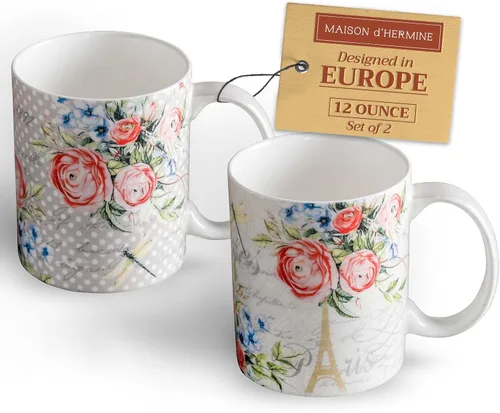 Vista 78 de Maison d' Hermine Taza de café con asas, tazas de porcelana fina de hueso, paquete de una taza de té para bebidas calientes, capuchino, latte