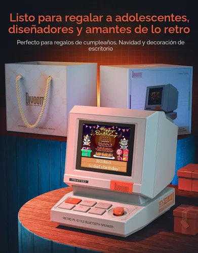 Vista 8 de Divoom MiniToo Retro Altavoz de Computadora de Estilo PC, Pantalla de Pixeles Inteligente con Caras Personalizadas, Bluetooth y Audio USB, Reloj