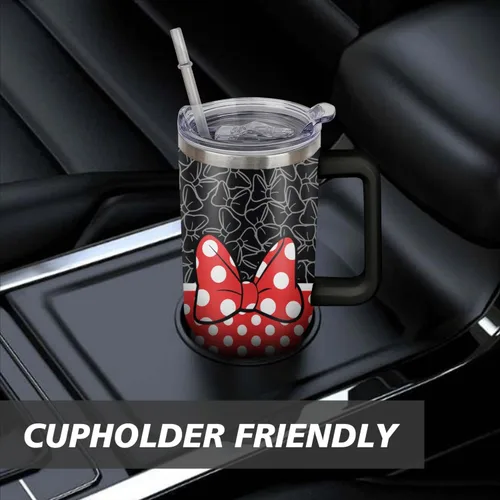 Vista 6 de Sunmdecor Vaso de 40 onzas con asa y pajitas de silicona, vaso aislado de café con asa, vaso de 40 onzas con asa
