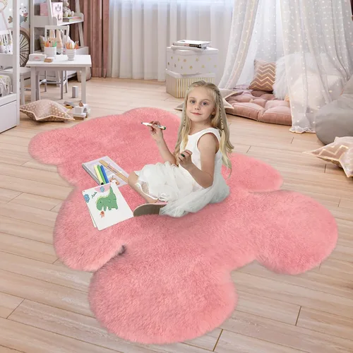 Vista 28 de Alfombra de pelo de oveja sintética de 2 pies, suave y esponjosa, bonita alfombra de felpa para guardería, habitación de niños y niñas, decoración