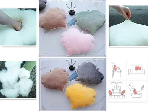 Vista 4 de Almohada decorativa 3D con hojas de felpa mullidas para sofá y sala de estar, 20 pulgadas (gris oscuro)