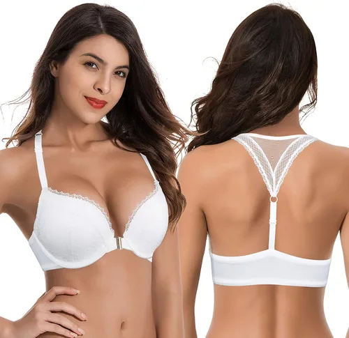 Vista 5 de Curve Muse Brasier push up para mujer, talla grande, 1 copa con aros y cierre frontal