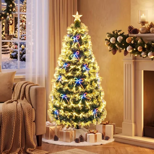 Vista 11 de BECOMFORT Árbol de Navidad de fibra óptica preiluminado de 3 pies, árbol de Navidad artificial con luces multicolor de brillo lento, estrella