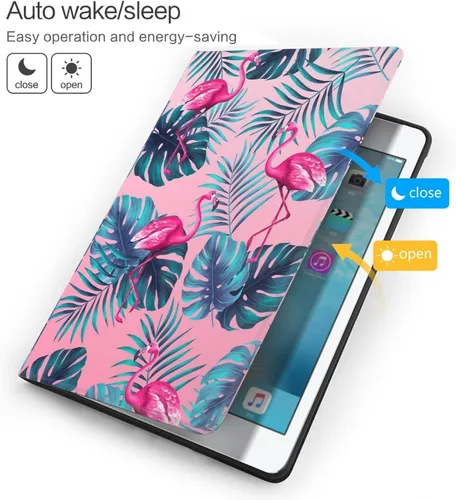 Vista 3 de Funda de flamenco rosa para iPad de 10.2 pulgadas, iPad 7ª/8ª/9ª generación, funda de piel sintética premium, con función de encendido automático a
