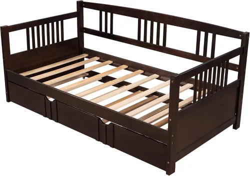 Vista 5 de Harper & Bright Designs Marco de sofá cama de madera de tamaño individual con nido, para niños y adolescentes. No necesita somier, muebles