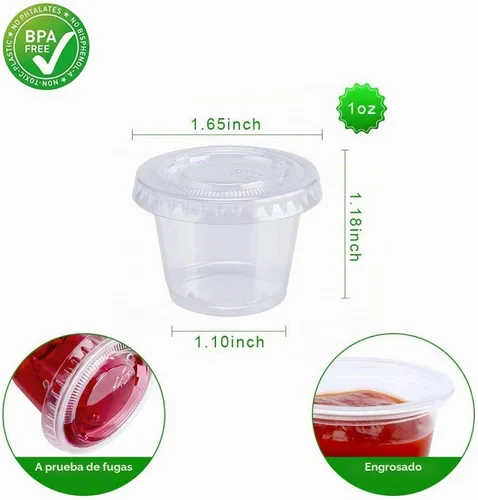 Vista 2 de TashiBox 200 juegos de vasos de gelatina de 1 onza con tapas, vasos de plástico para porciones de soufflé con tapas, transparentes