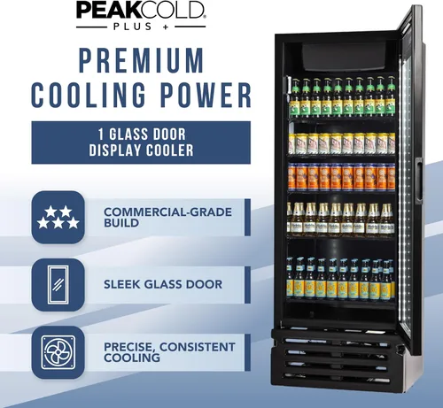 Vista 2 de PEAKCOLD + Refrigerador vertical de 1 puerta - Refrigerador comercial negro de 19.2 pies cúbicos de bajo consumo con puerta de vidrio