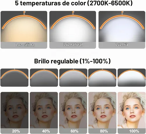Vista 4 de AURELLE Half Moon Luz para Pestañas - Lámpara de Pie LED Ajustable para Pestañas con Lupa 4X y Soporte para Teléfono para Extensiones de Pestañas
