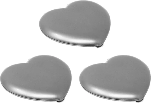 Vista 2 de Juego de 3 espejos compactos contemporáneos en forma de corazón con acabado reflectante (plata)