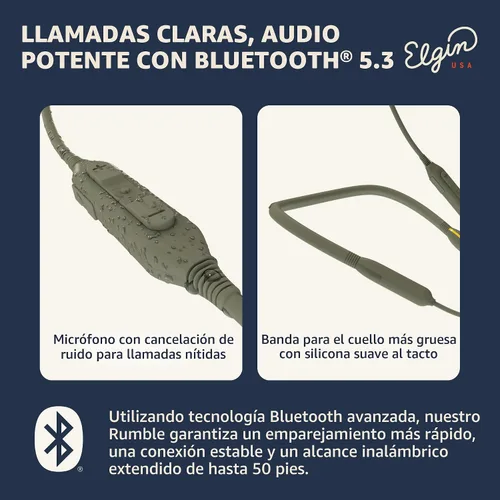 Vista 6 de Auriculares Bluetooth Elgin Rumble Gen 2, tapones inalámbricos con puntas Fusion 31 dB Noise Reduction, IP67 Waterproof, OSHA Compliant ANSI
