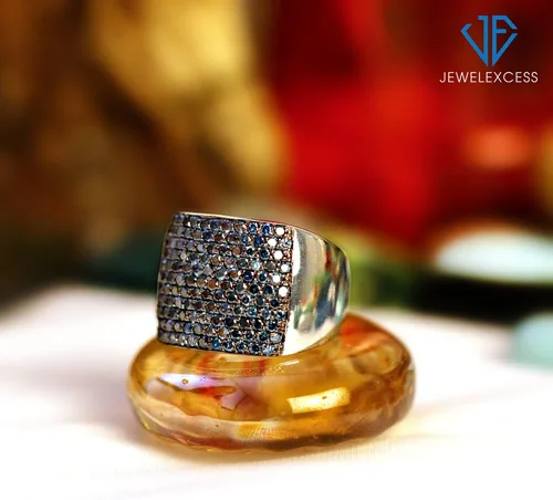 Vista 4 de JEWELEXCESS Anillo de plata de ley azul de 2 quilates con diamantes redondos